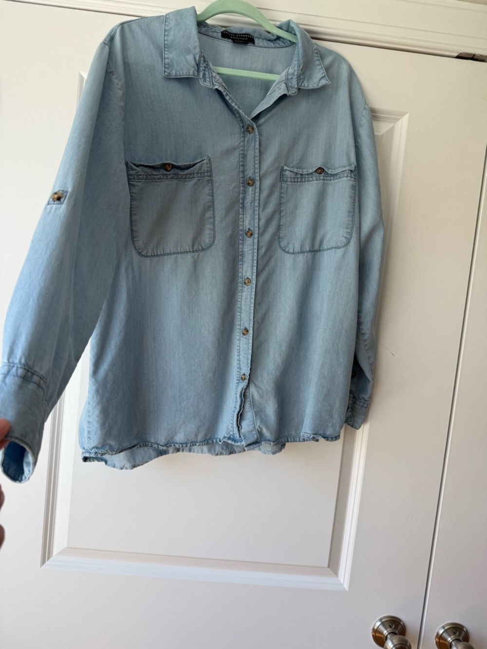 Sanctuary Light Blue Tencel Button-Up Shirt, Labeled XXL - runs more like an XL - Picture 12 of 12